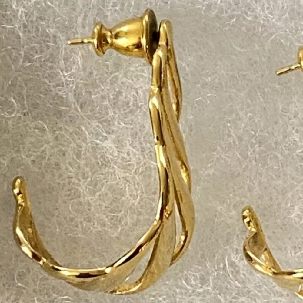 Vintage Monet Open Hoop Gold Tone Pierced Post Earrings, Signed